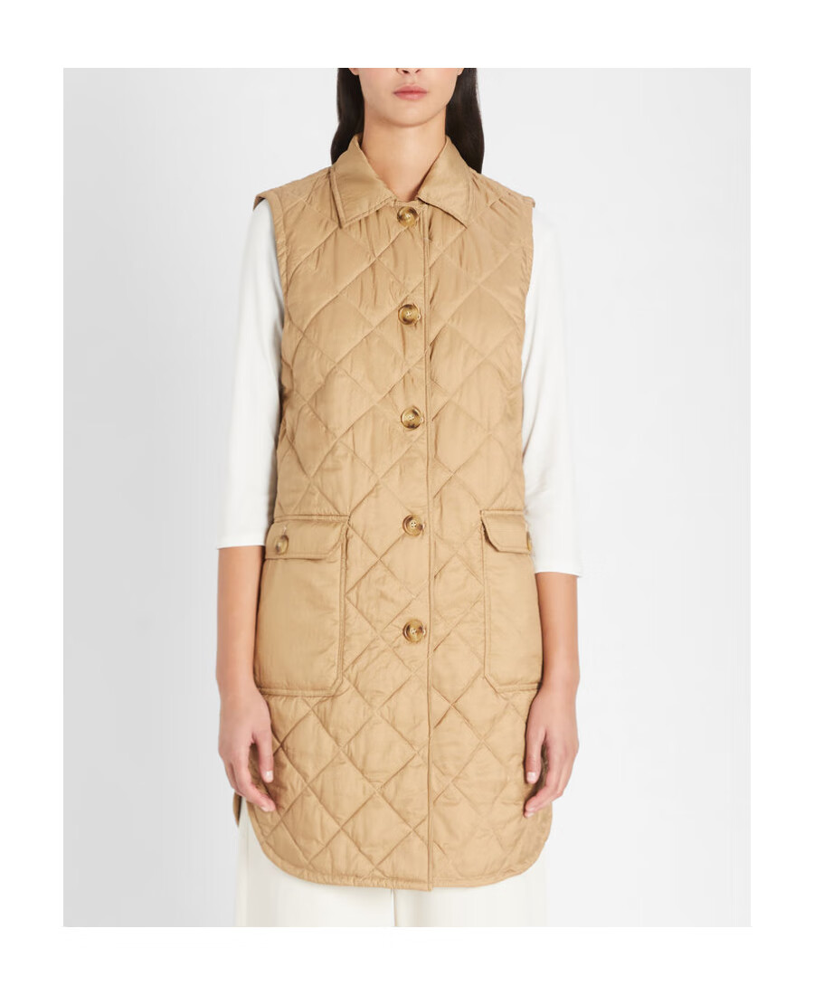 maxmara麦丝玛拉wekend女装卡其色格纹羽绒长马甲卡其色36