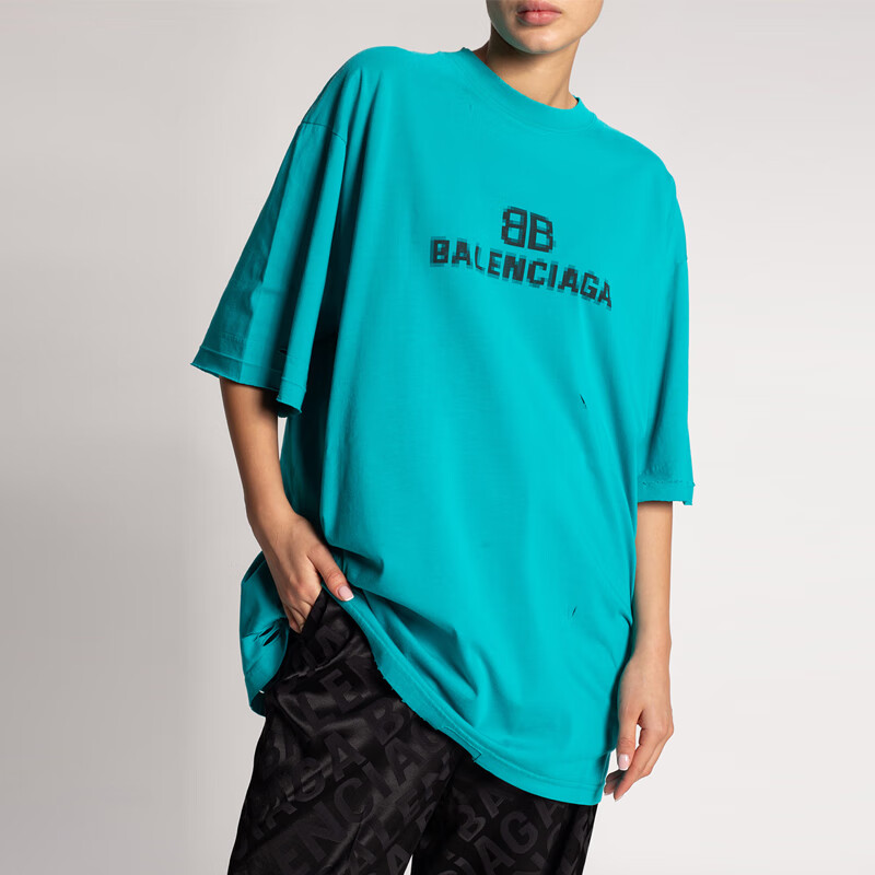 balenciaga巴黎世家奢侈品男装男士蓝绿色短袖t恤蓝色s