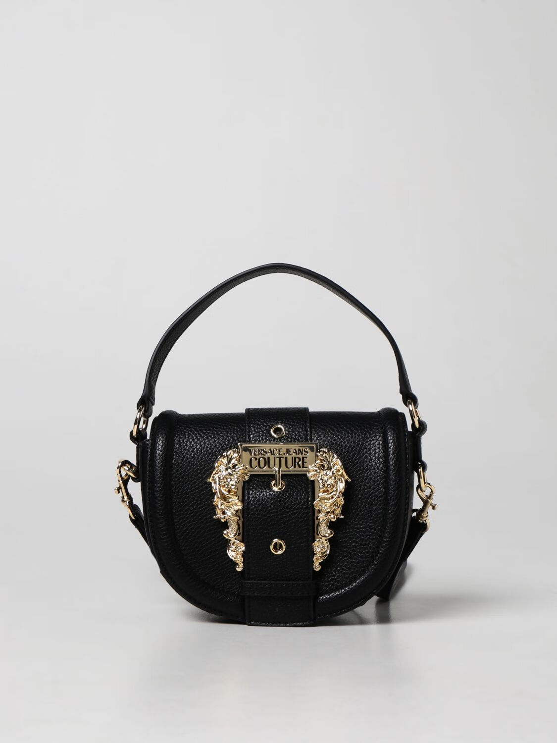 范思哲versacejeanscouture新款女包黑色翻盖搭扣手提单肩包黑色均码