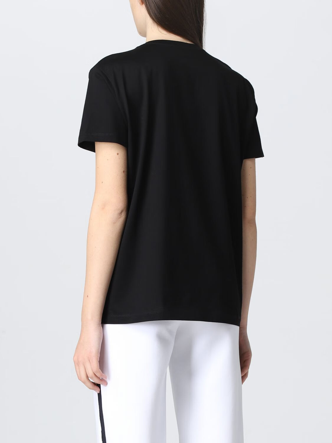 阿玛尼(armani)ea女装t恤黑色棉质手绘线条印花飞鹰logo圆领短袖 黑色