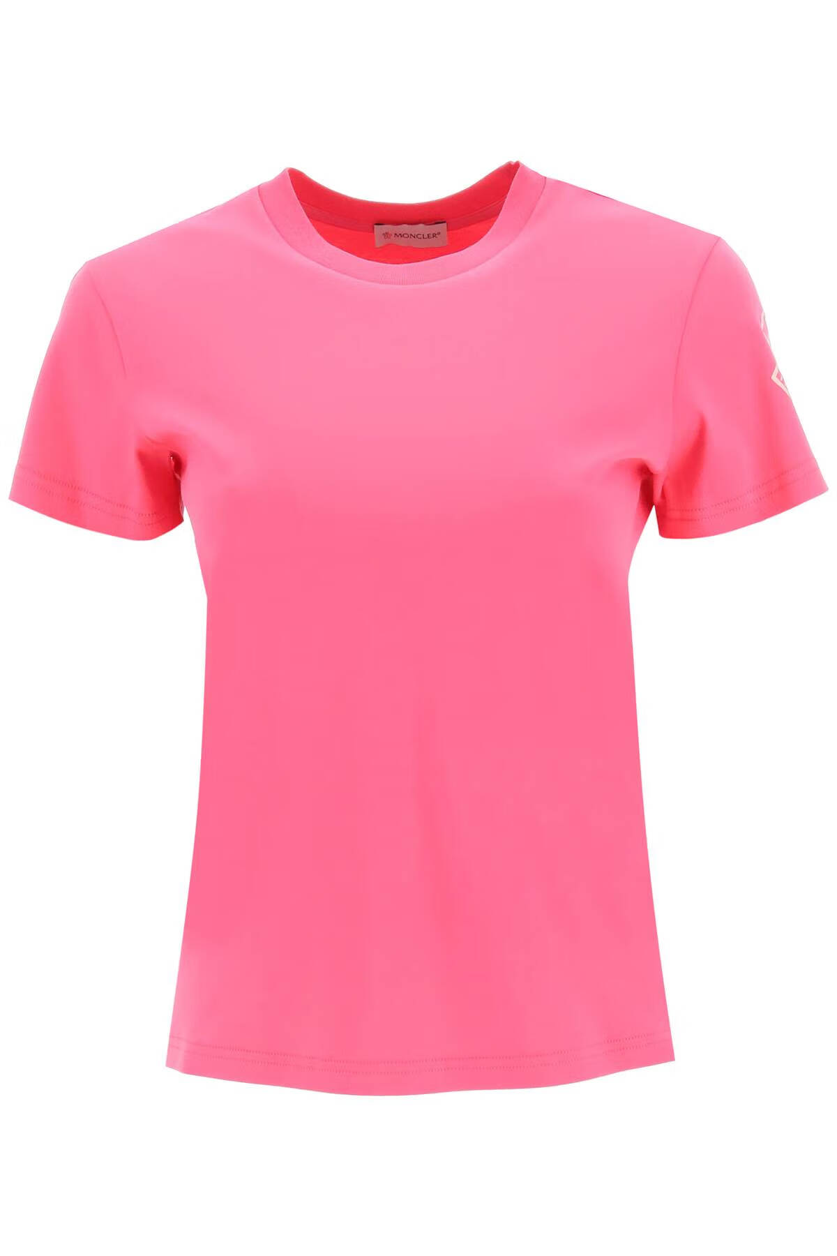 盟可睐moncler女装t恤粉色手臂徽标圆领短袖衫粉红色m