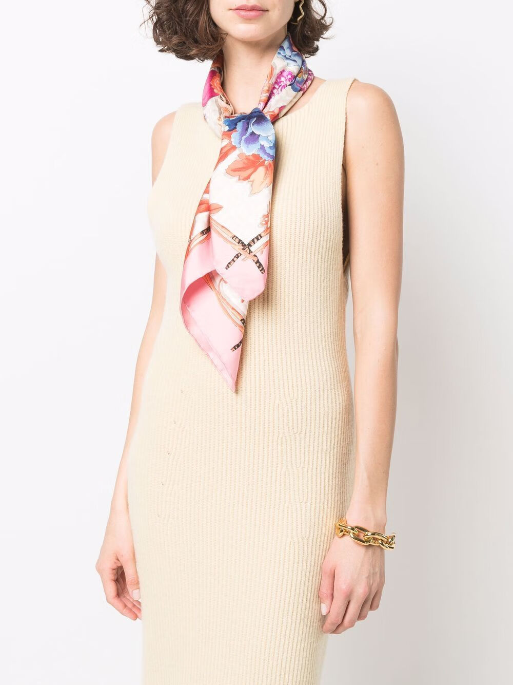 salvatoreferragamo菲拉格慕新款女士粉色老虎印花围巾丝巾白色均码