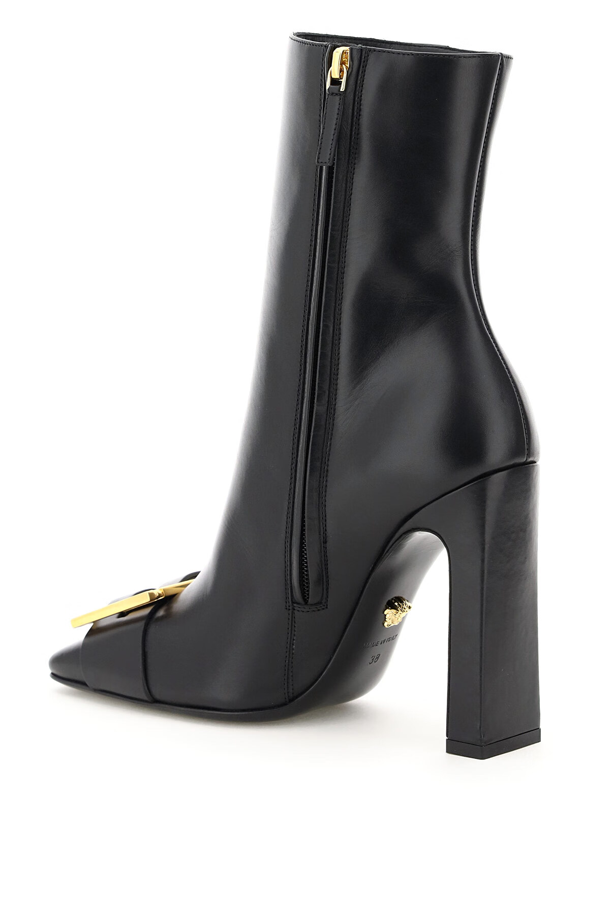 versace/范思哲一线女鞋女士黑色皮质短靴 dst434p 黑色 38