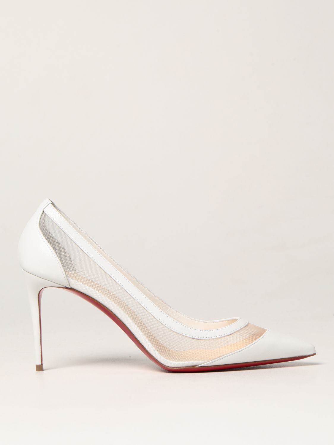 louboutin克里斯提·鲁布托/cl红底女鞋白色皮质网纱拼接高跟鞋 白色