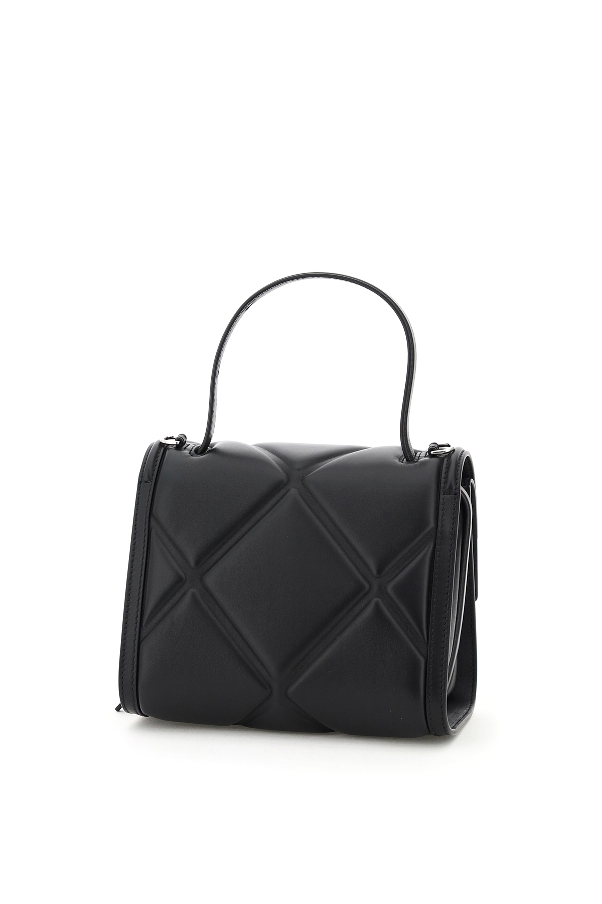 亚历山大麦昆(alexander mcqueen)女包黑色小牛皮格纹手拎单肩包 黑色