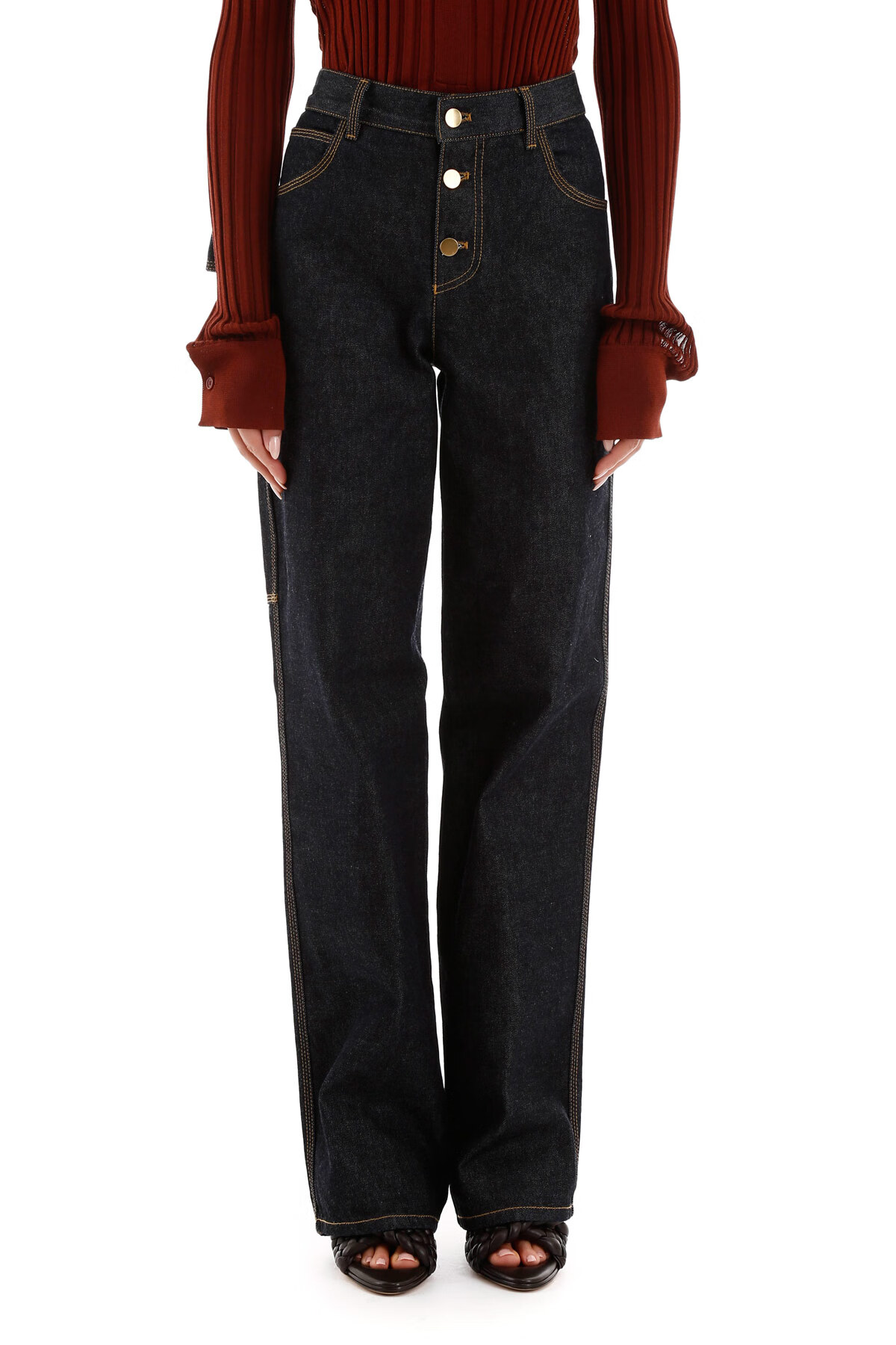 bottega veneta/bv/葆蝶家/宝缇嘉 新款女士蓝色阔腿休闲牛仔裤 深