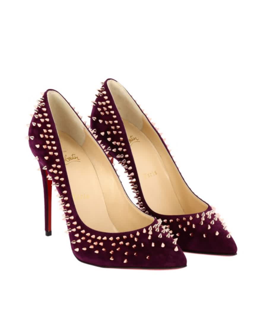 christian louboutin克里斯提·鲁布托/cl红底鞋紫红色铆钉高跟鞋 深