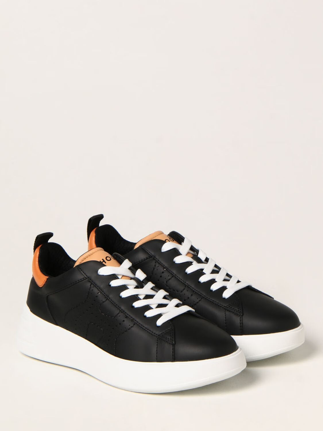 hogan霍根豪格新款女鞋女士黑色皮质系带休闲运动鞋hxw5620ea1黑色39