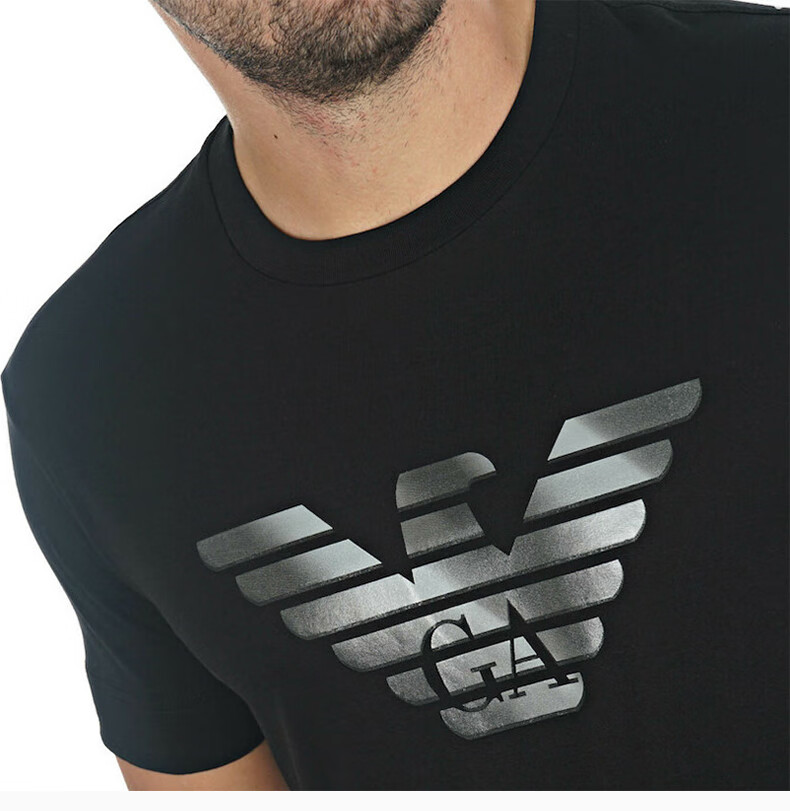 阿玛尼armaniea男装t恤黑色棉质飞鹰logo圆领短袖6h1tr71jshz0黑色s