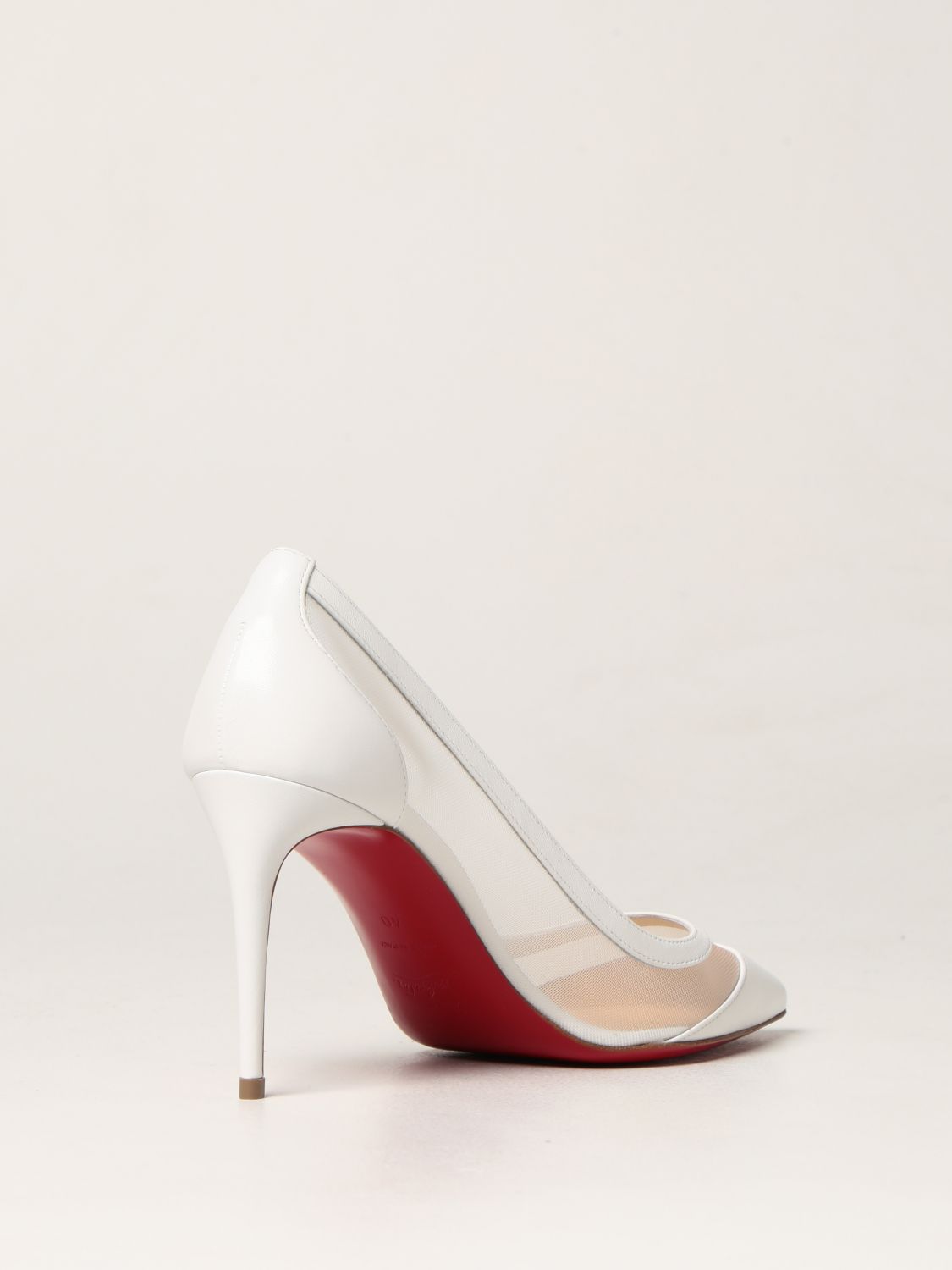 louboutin克里斯提·鲁布托/cl红底女鞋白色皮质网纱拼接高跟鞋 白色