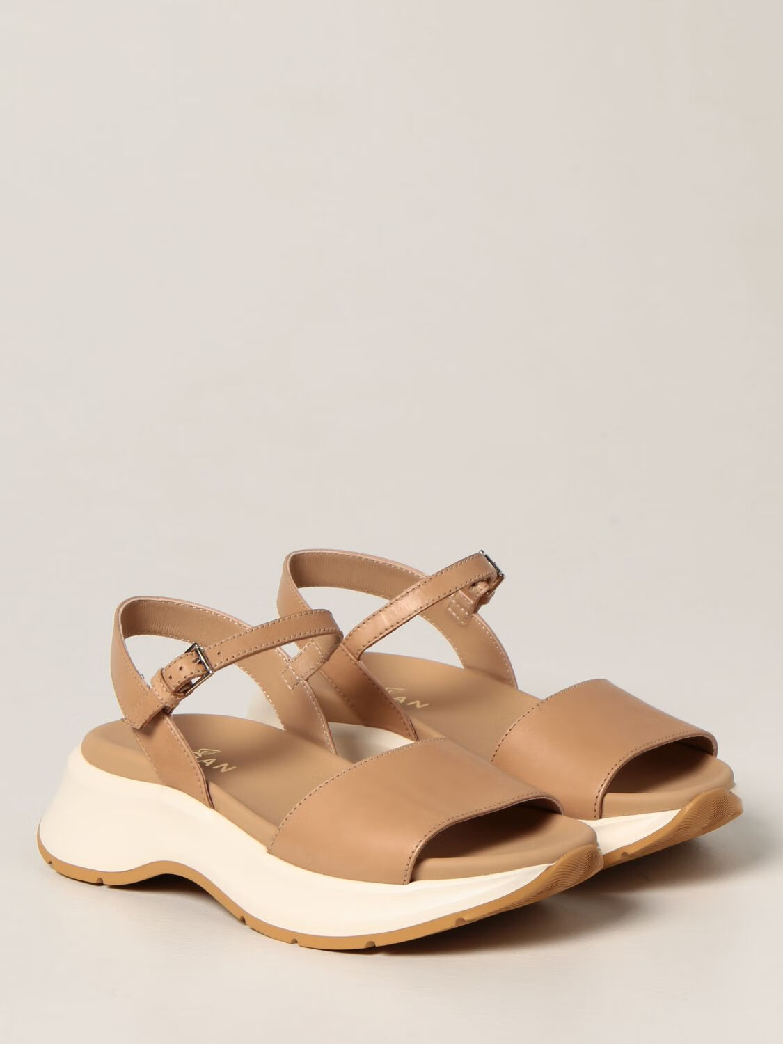 hogan/霍根/豪格新款女鞋女士浅棕色厚底系带凉鞋 hxw5980 卡其色 36.