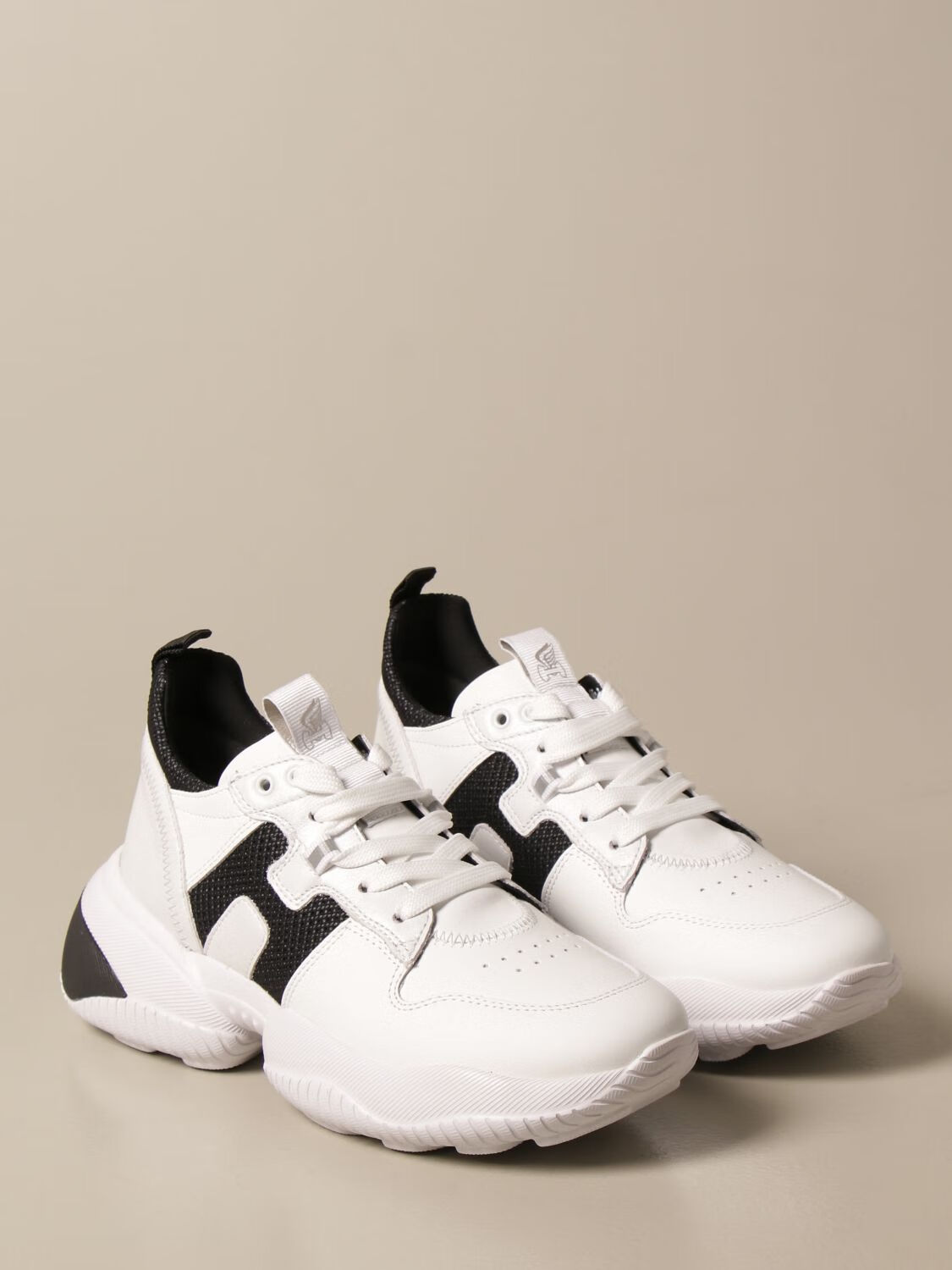 hogan/霍根/豪格女鞋运动鞋白色皮质黑色撞色h表黑尾厚底运动鞋