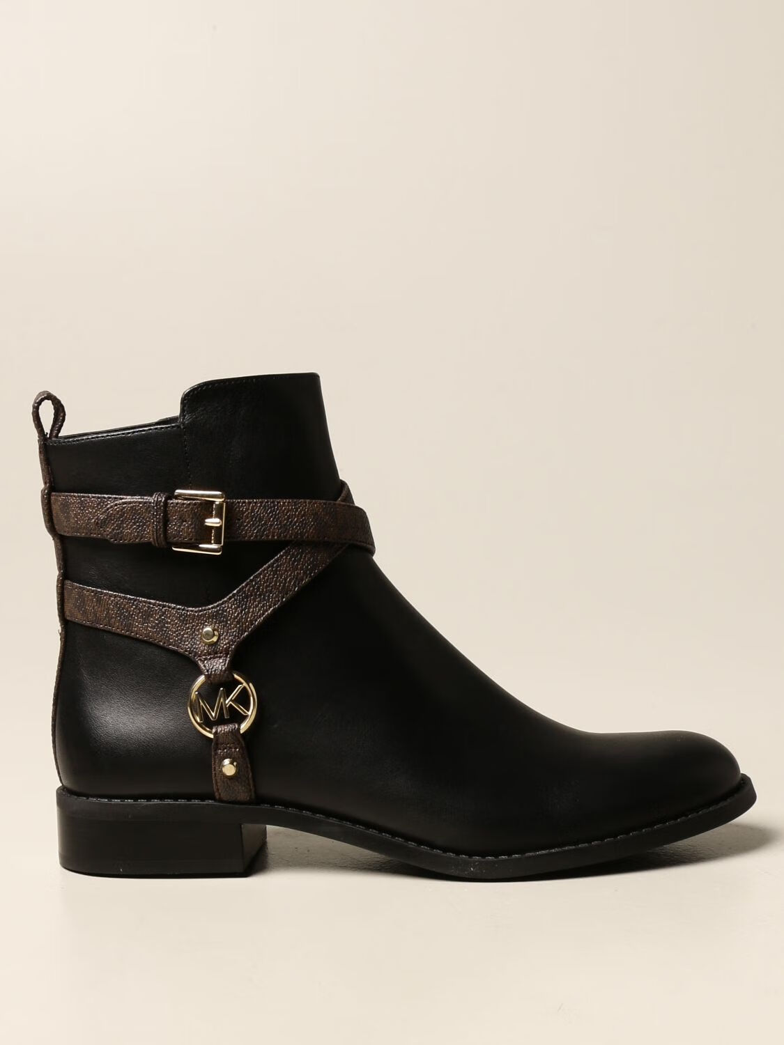 mk迈克·科尔斯 女士黑色皮质侧面拉链高帮鞋子 黑色 8【图片 价 