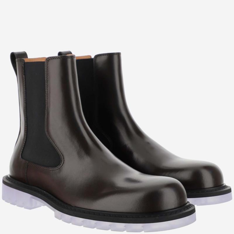 bottega veneta/bv/葆蝶家/宝缇嘉 男士棕色皮质厚底高帮雪地靴子