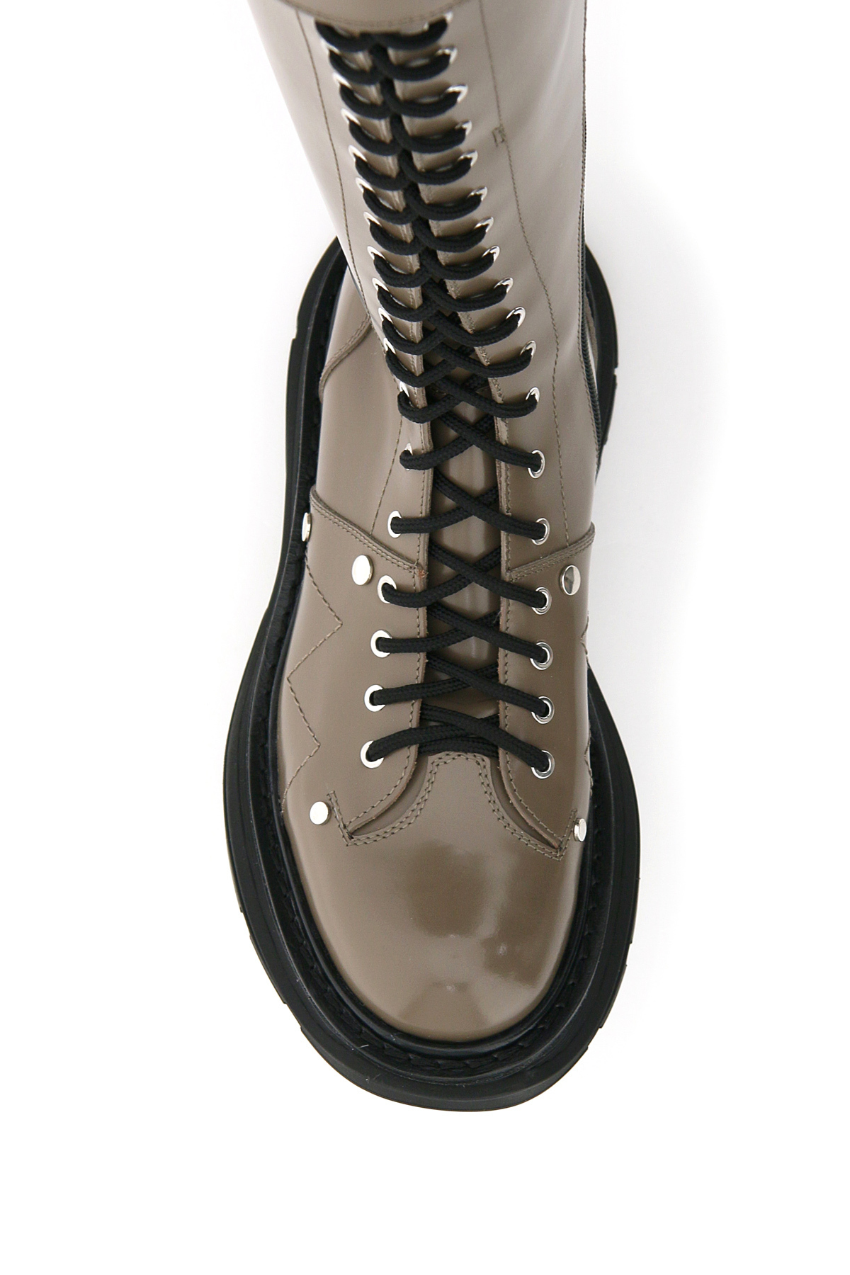 麦昆(alexander mcqueen)女鞋女靴棕色皮质绗缝厚底长筒靴 卡其色 36