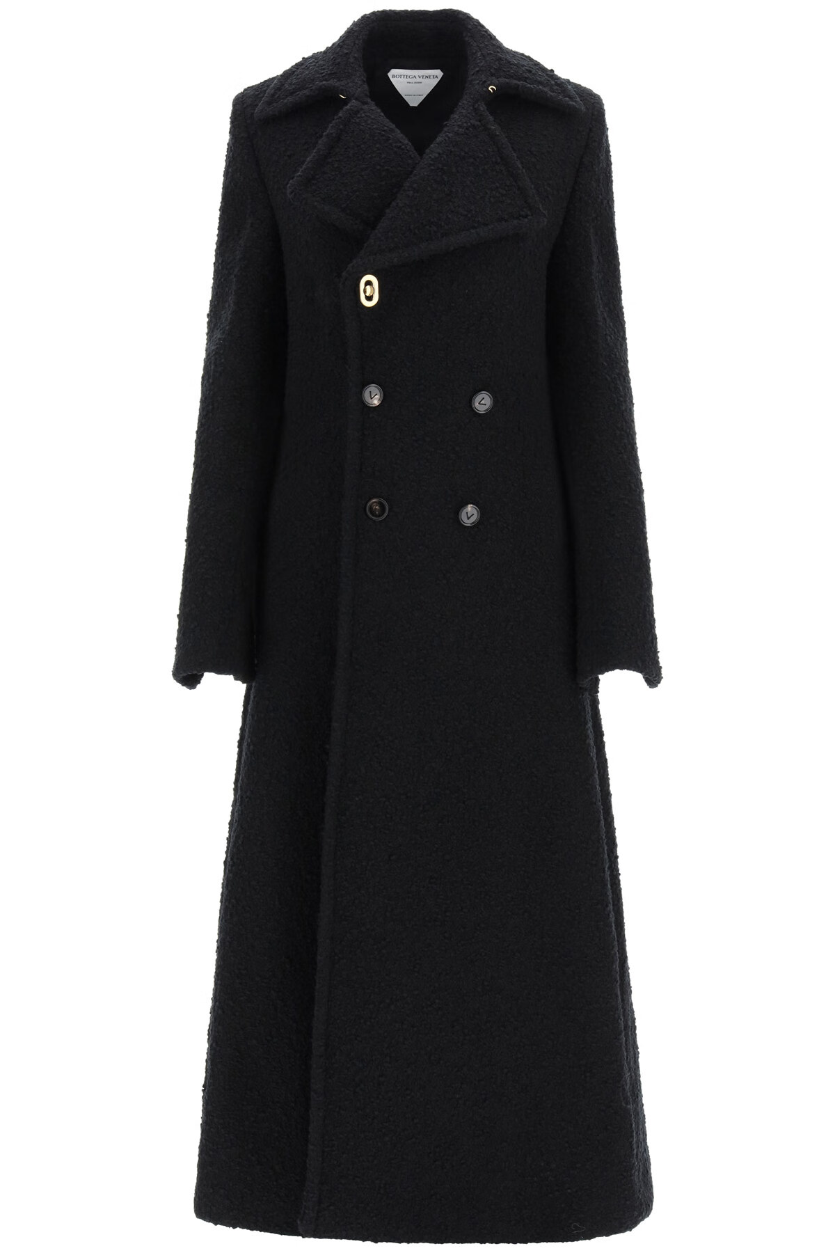 bottega veneta/bv/葆蝶家/宝缇嘉 女士黑色双排扣翻领大衣外套 黑色