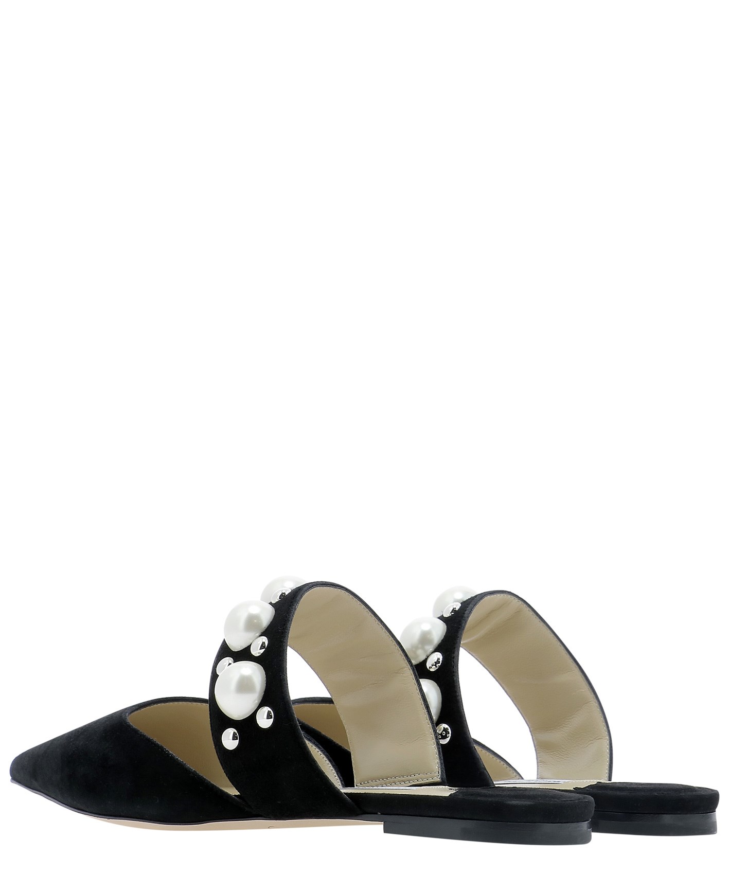 jimmy choo/周仰杰/吉米周jc女鞋黑色翻毛皮大珍珠铆钉尖头镂空穆勒