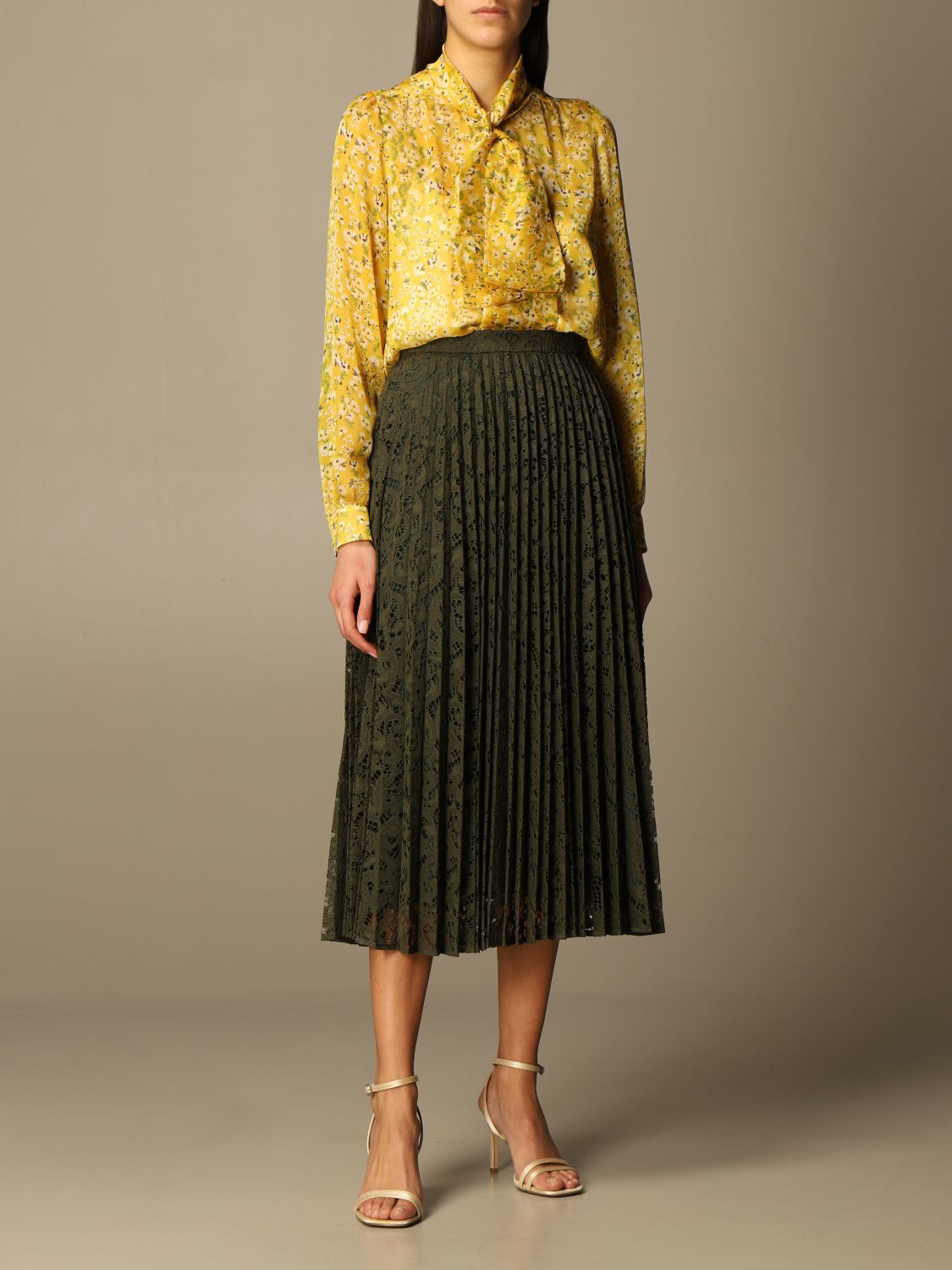 max mara/麦丝玛拉女装半身裙绿色蕾丝提花百褶半裙61010717600 绿色