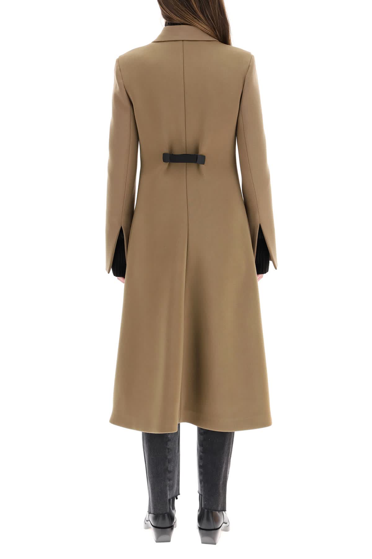 bottega veneta/bv/葆蝶家 女士驼色双排扣收腰v领大衣外套 643177