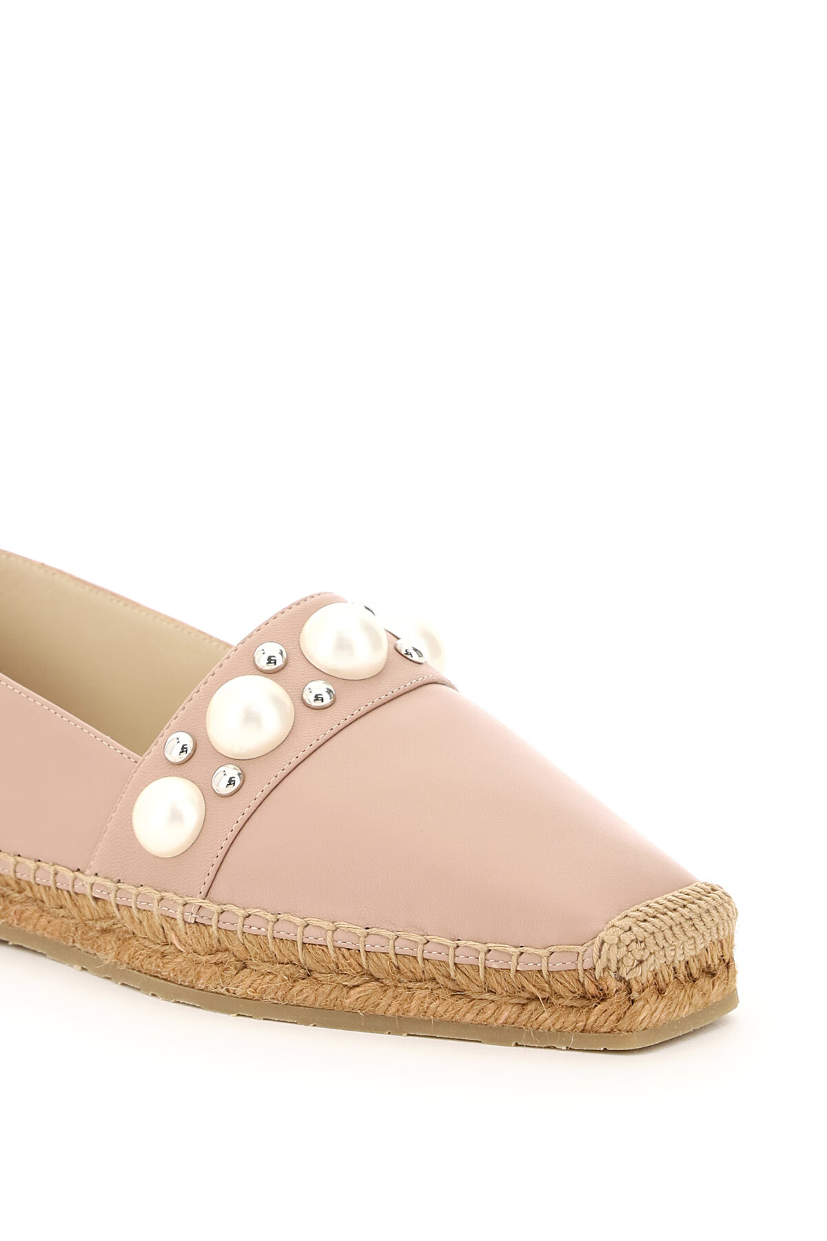 周仰杰(jimmy choo )吉米周渔夫鞋女士浅粉色皮质大珍珠尖方头平底鞋