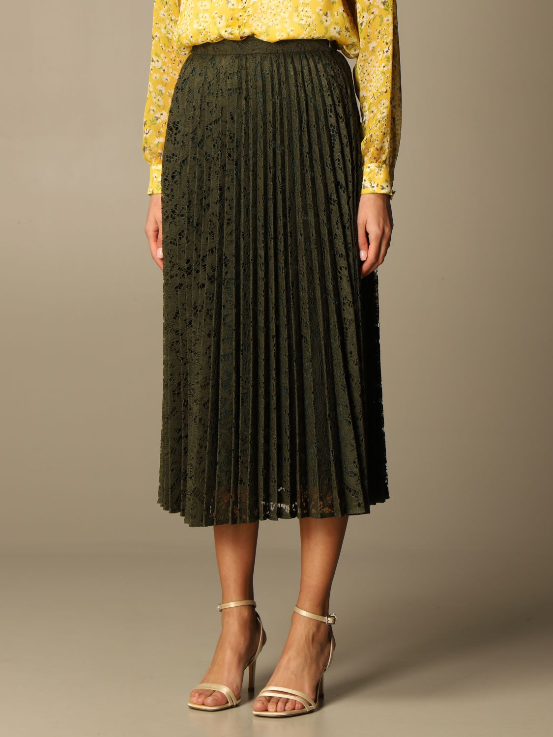 max mara/麦丝玛拉女装半身裙绿色蕾丝提花百褶半裙61010717600 绿色