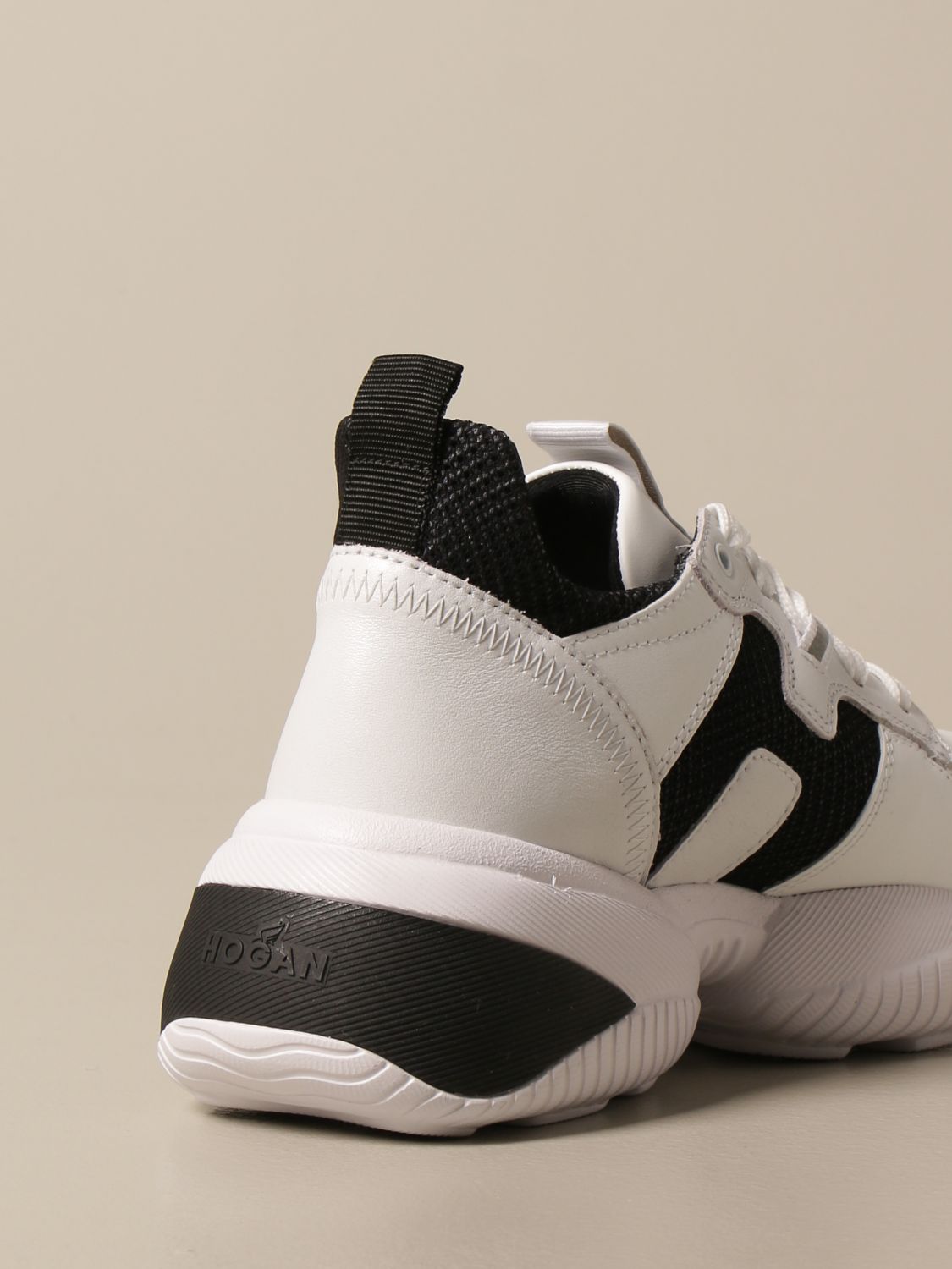 hogan/霍根/豪格女鞋运动鞋白色皮质黑色撞色h表黑尾厚底运动鞋