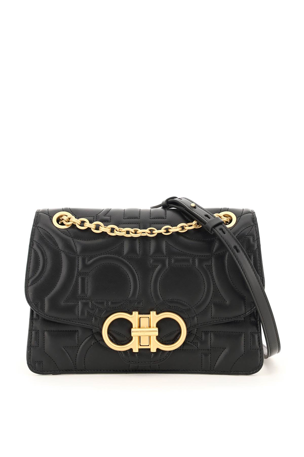 salvatore ferragamo/菲拉格慕新款女包女士黑色皮质链条单肩包 黑色