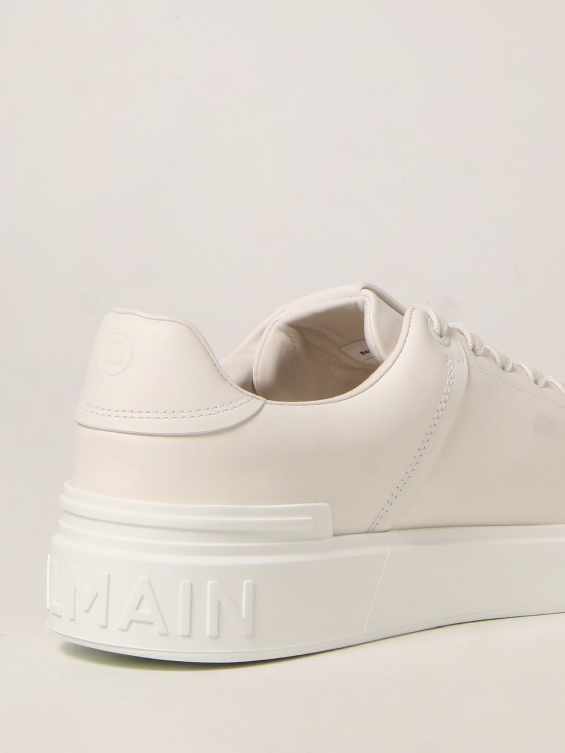 巴尔曼(balmain)一线男鞋新款运动鞋裸白色皮质系带徽标休闲鞋板鞋