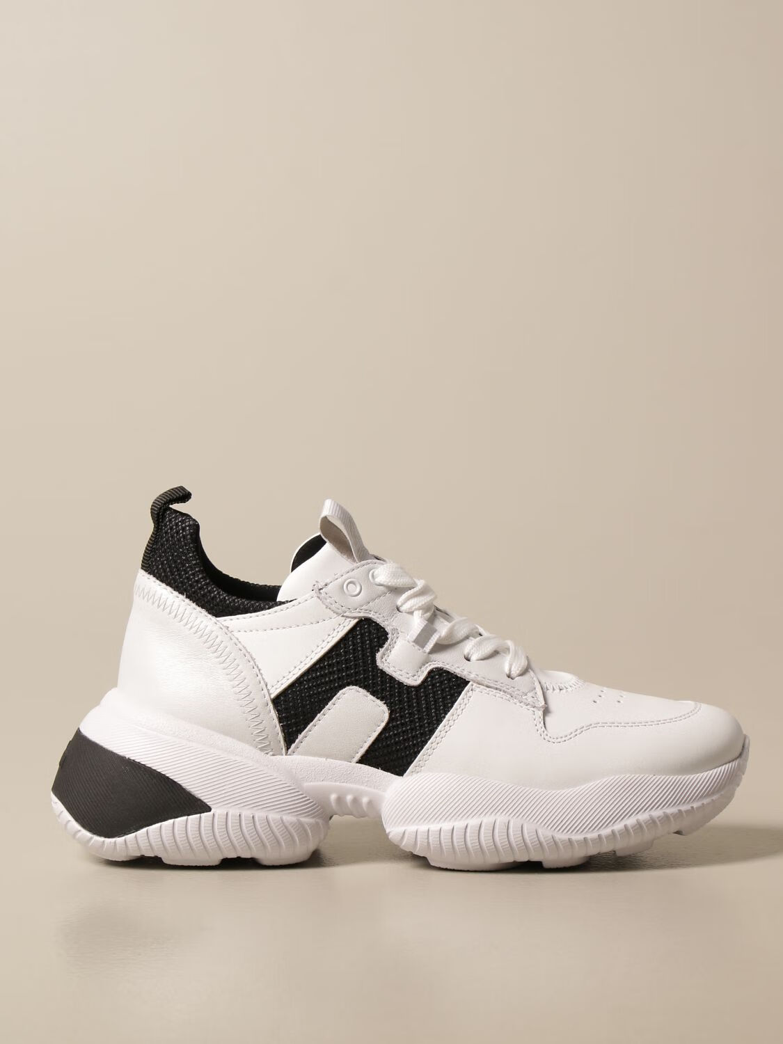 hogan/霍根/豪格女鞋运动鞋白色皮质黑色撞色h表黑尾厚底运动鞋