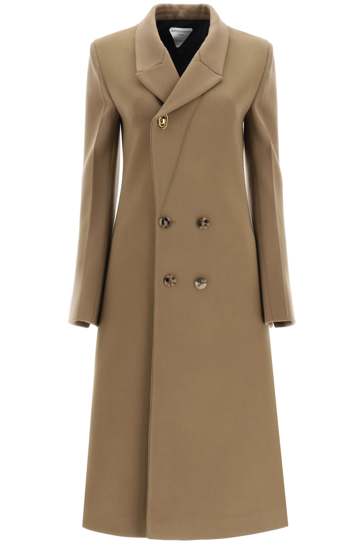 bottega veneta/bv/葆蝶家 女士驼色双排扣收腰v领大衣外套 643177