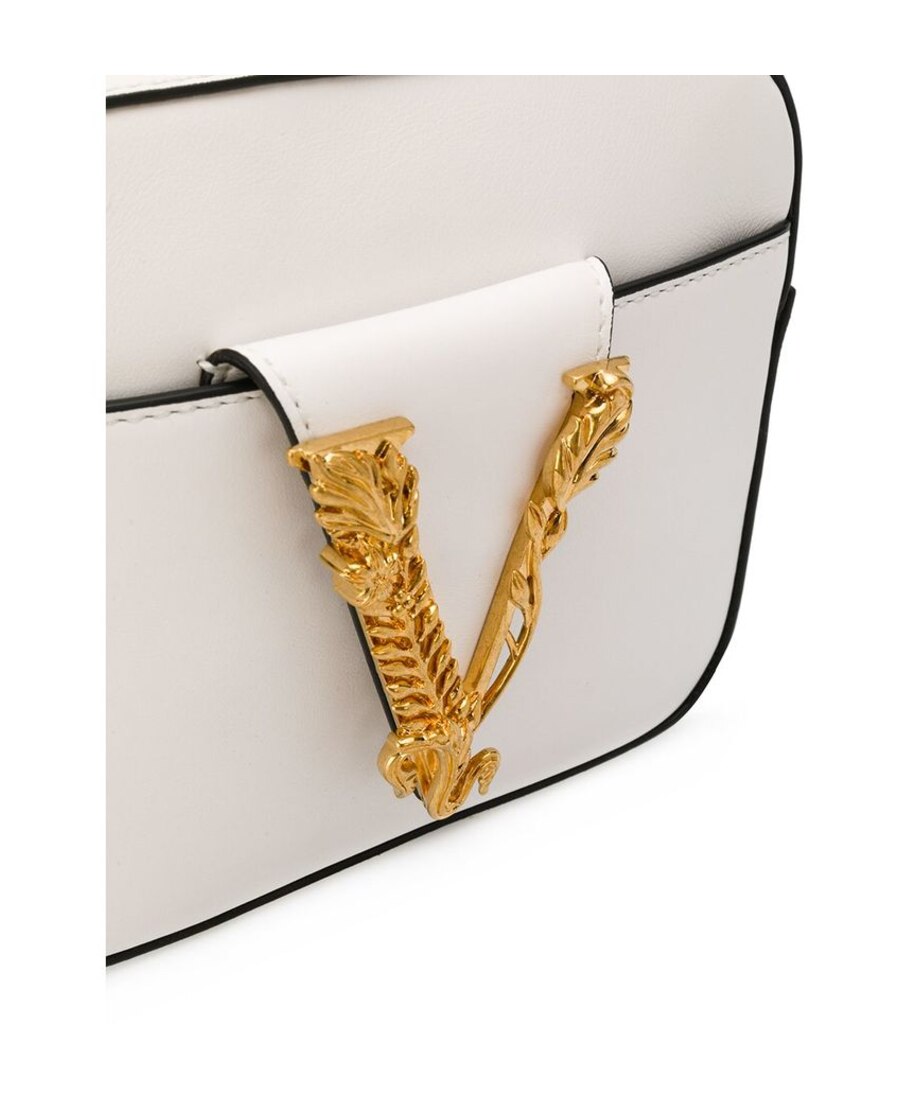 范思哲(versace)一线女包经典款裸白色牛皮v字金属扣