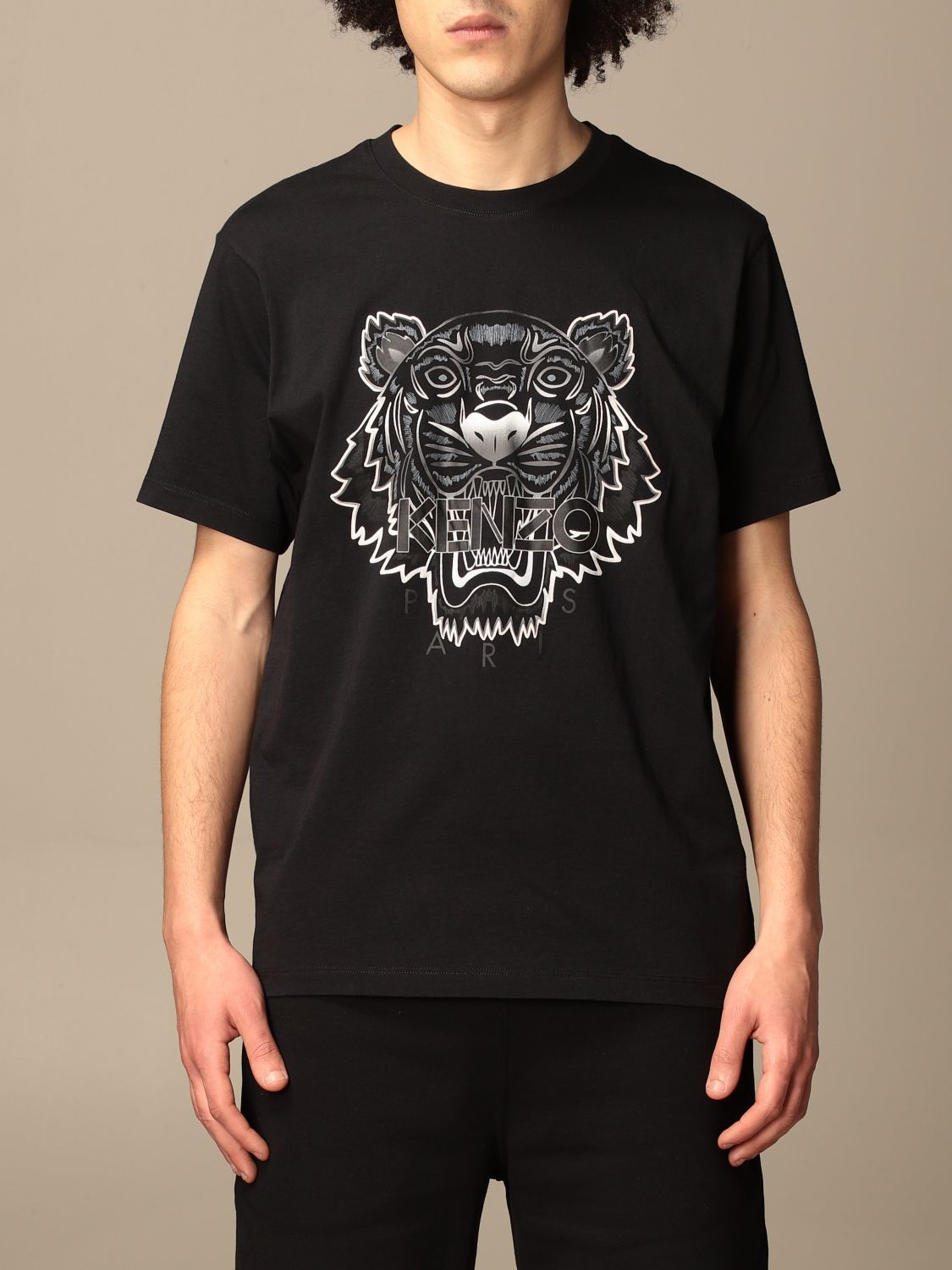 kenzo/高田贤三黑色男士棉质tiger虎头印花短袖圆领t恤fb55ts0264yg