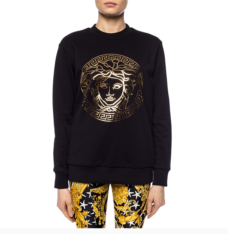 versace/范思哲新款女士黑色棉质卫衣美杜莎印花圆领套头衫 a83935