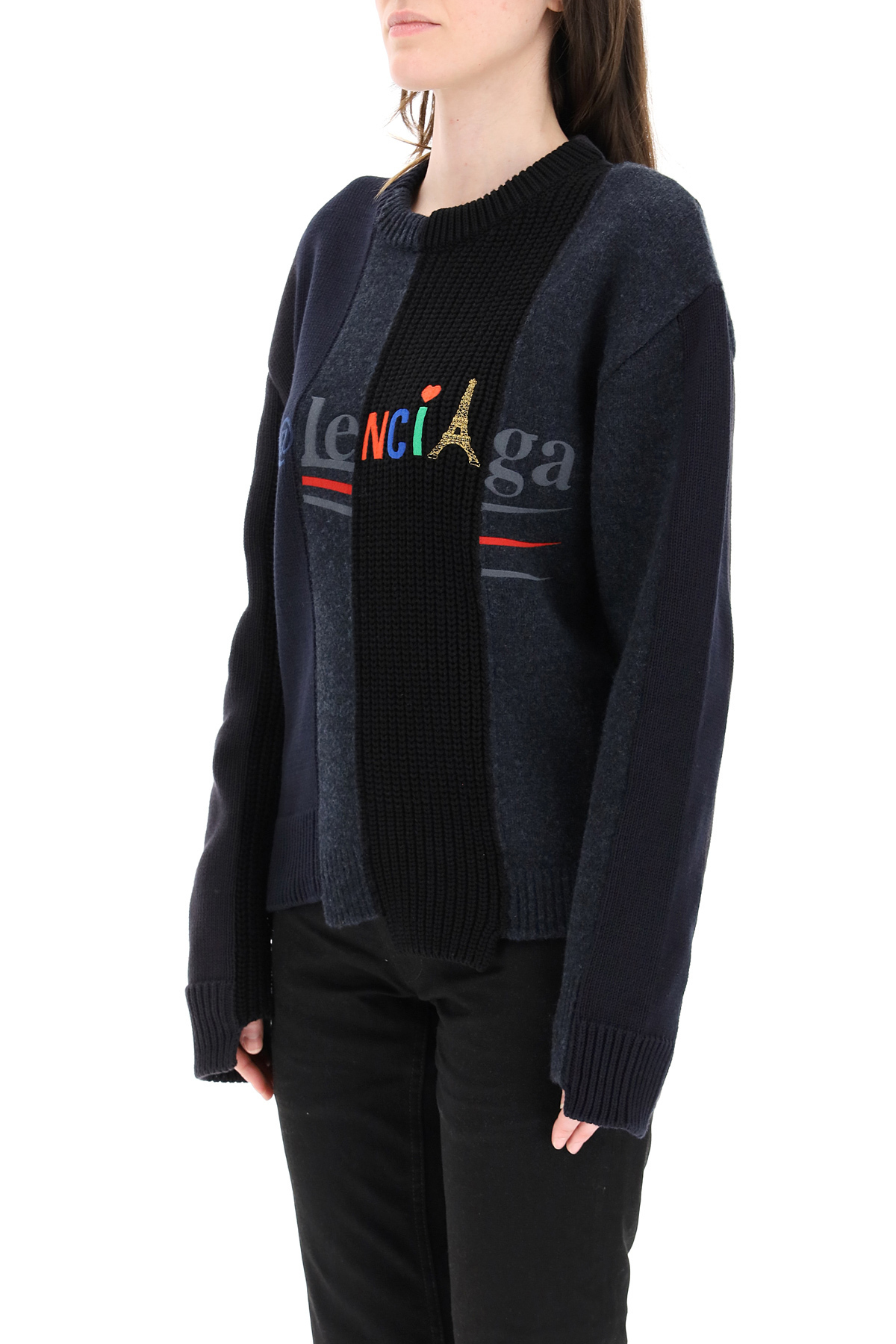balenciaga/巴黎世家新款女装女式黑色不规则拼色针织衫 黑色 s【图片