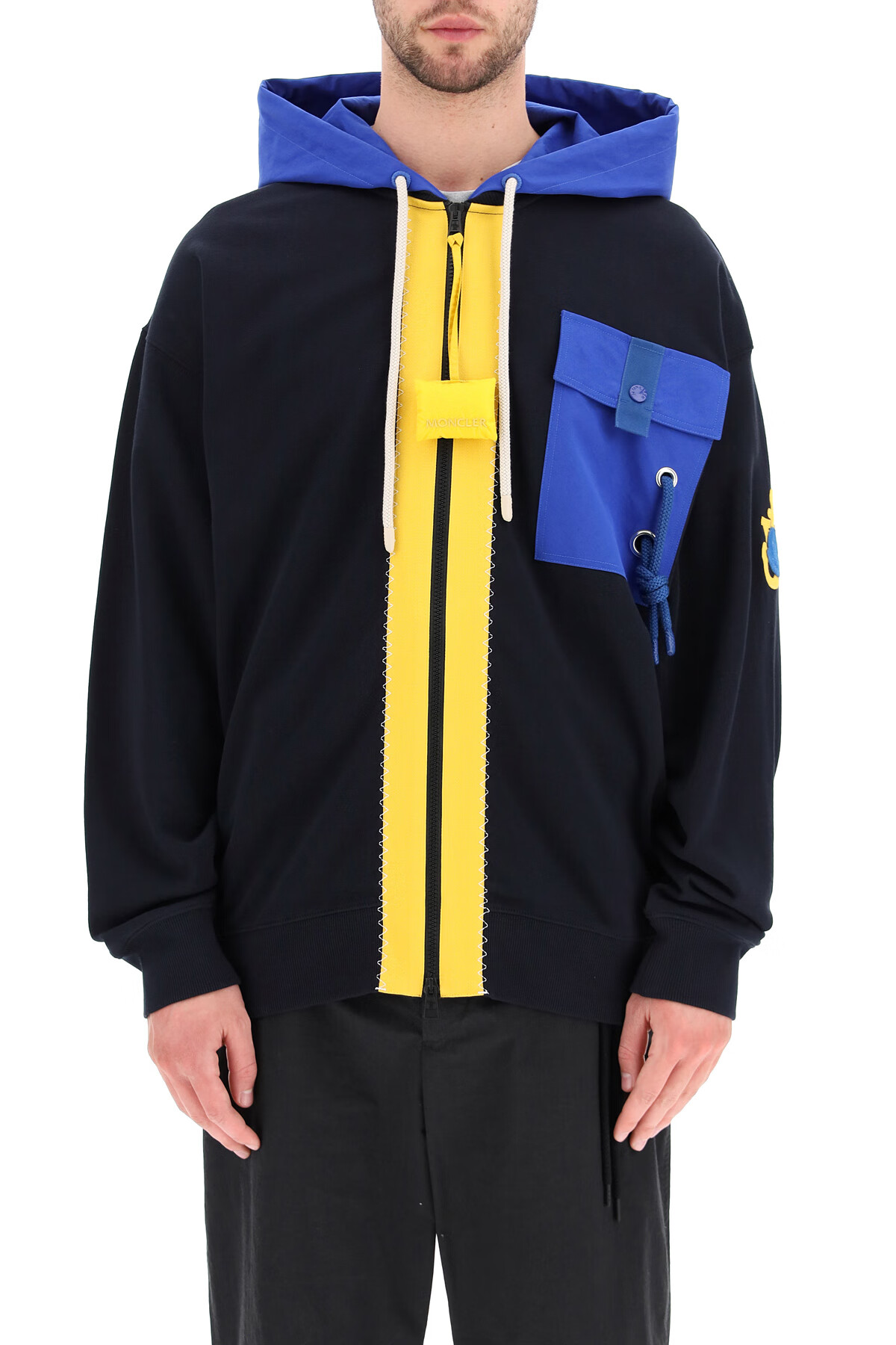 (moncler)蒙口/盟可睐jwanderson合作款墨蓝色撞色拼接连帽外套 深