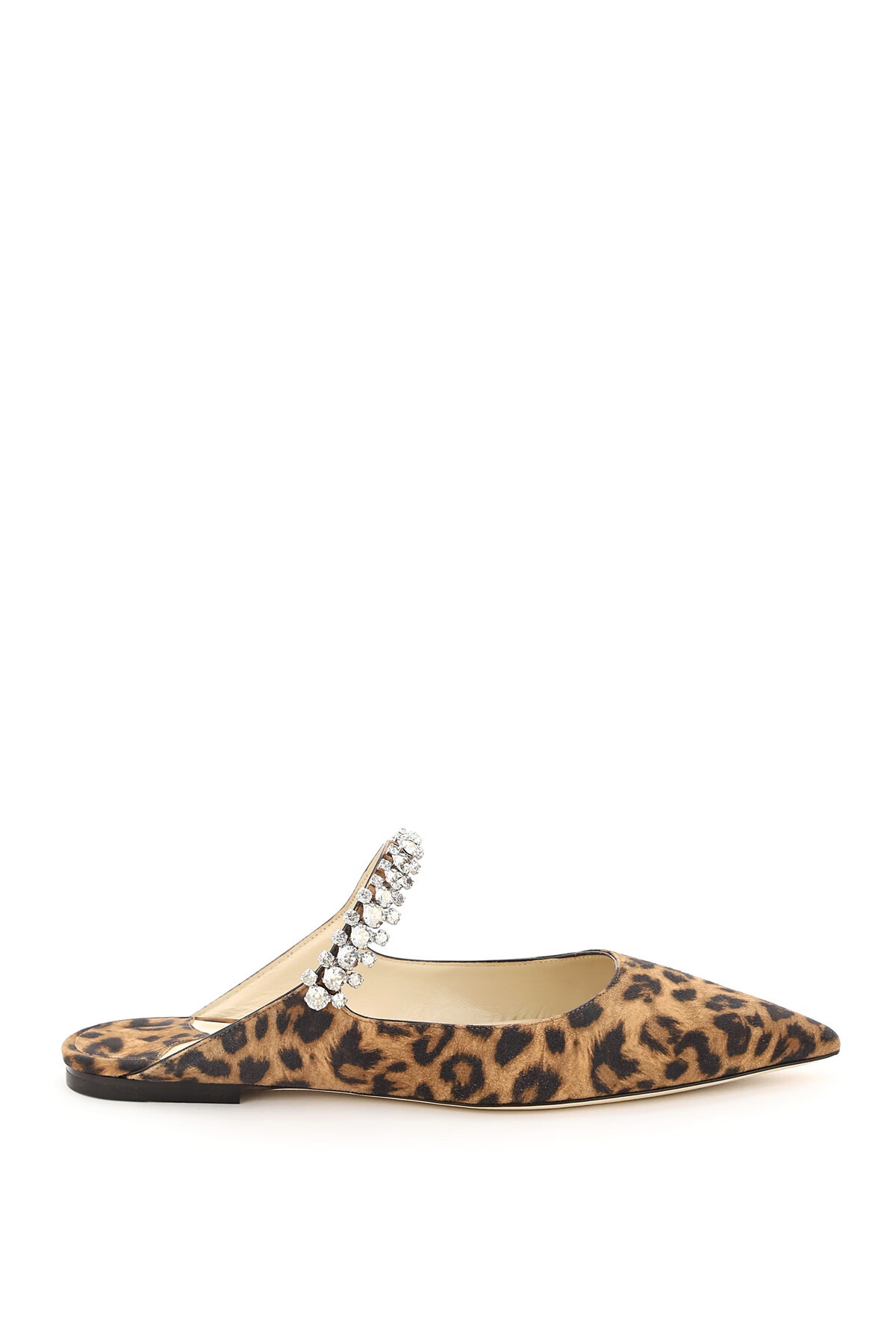 jimmy choo/周仰杰女鞋卡其色豹纹印花尖头钻饰露跟凉鞋平底鞋凉拖