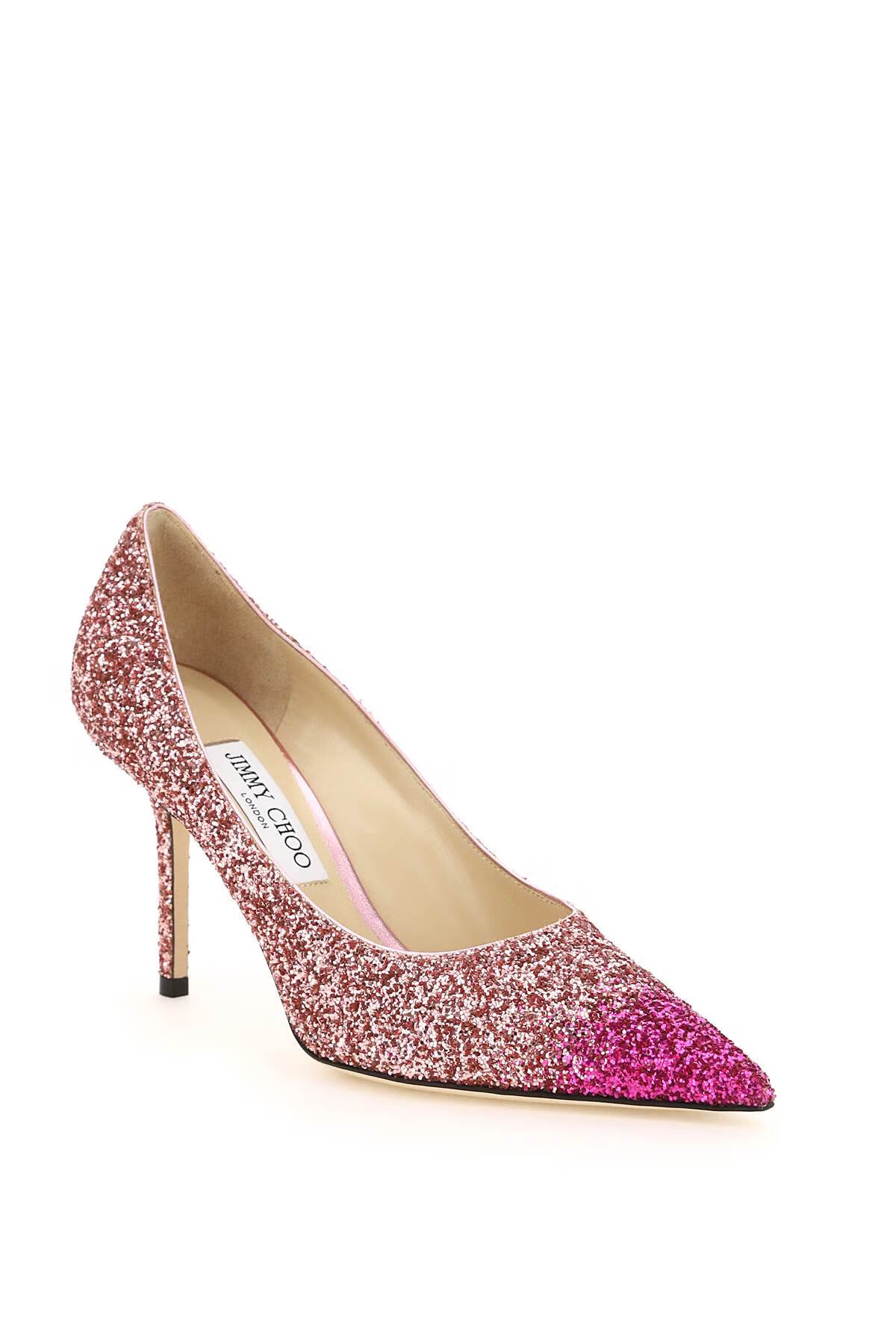 jimmy choo/周仰杰/吉米周奢侈品女鞋粉色闪粉撞色尖头细高跟鞋love85