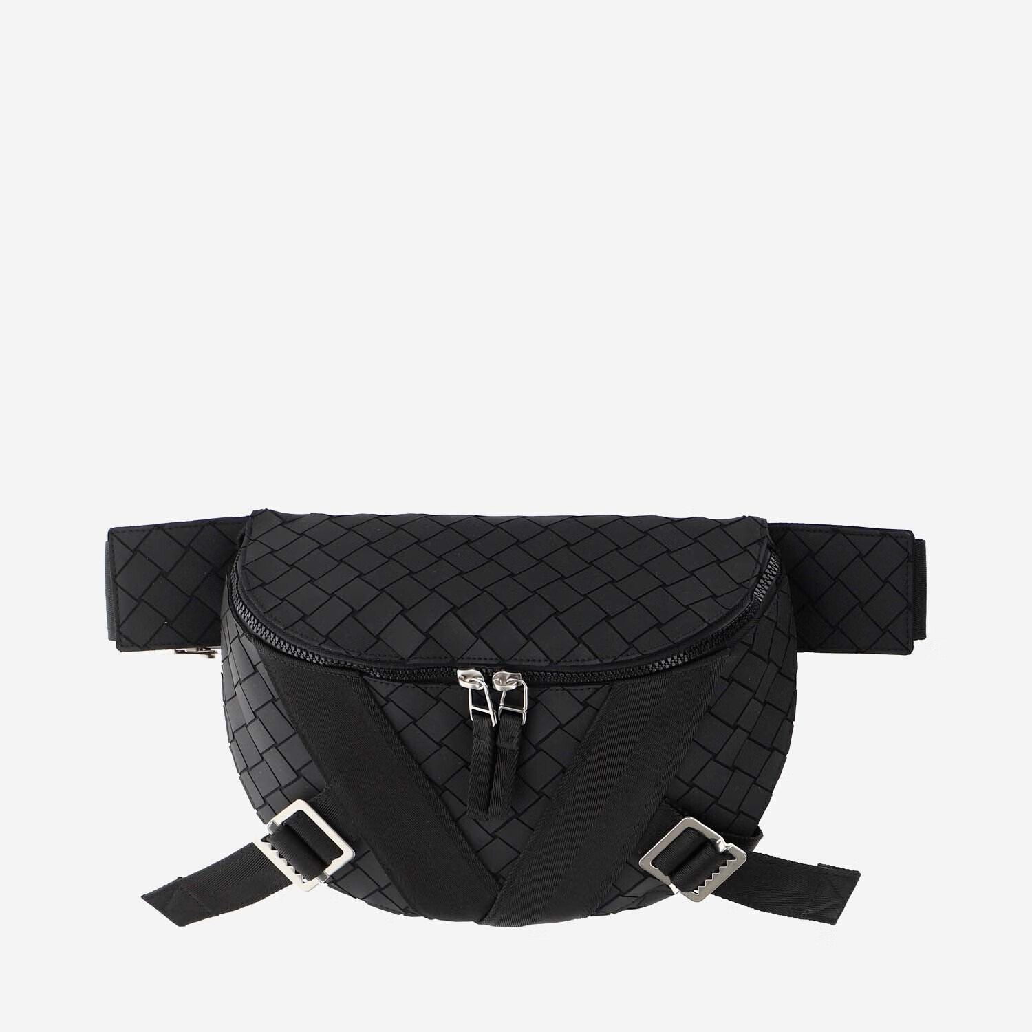 bottega veneta/bv/葆蝶家男士黑色皮质编织拉链腰包652551-v0gk1