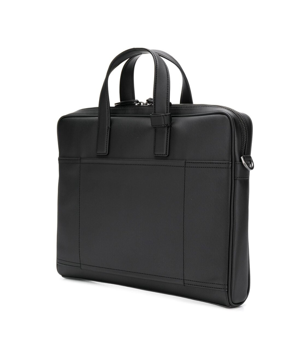 阿玛尼armaniea男包公文包黑色皮质飞鹰logo双向拉链手提单肩公文包