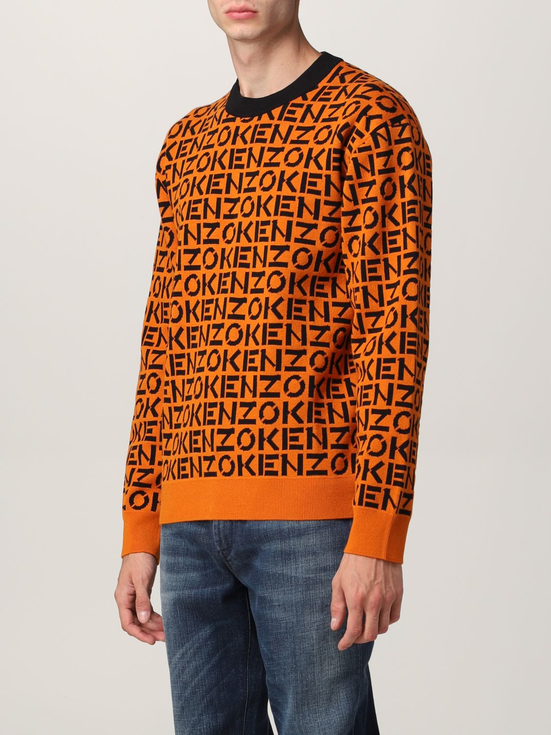 kenzo高田贤三男士新款橘红色休闲重叠印花logo卫衣fb65pu6363sc橙色s