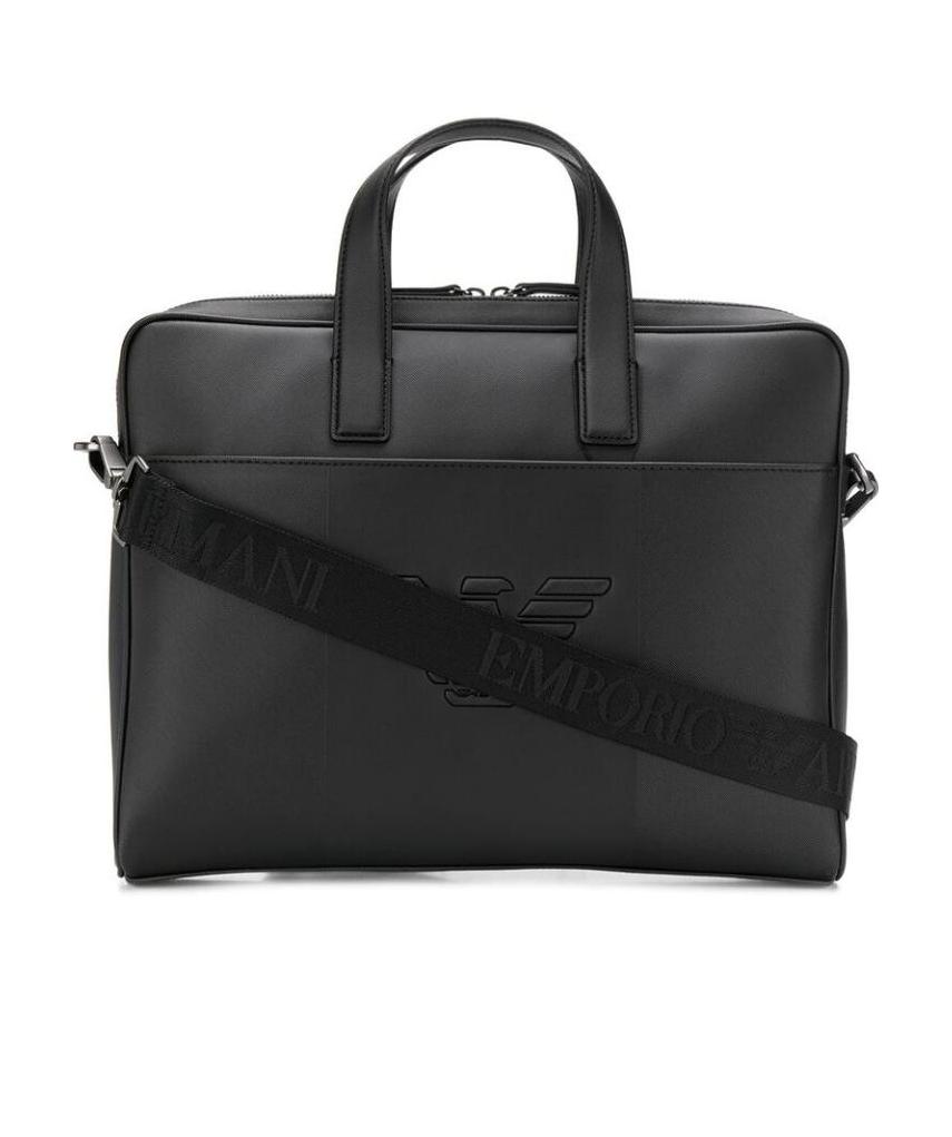 阿玛尼armaniea男包公文包黑色皮质飞鹰logo双向拉链手提单肩公文包