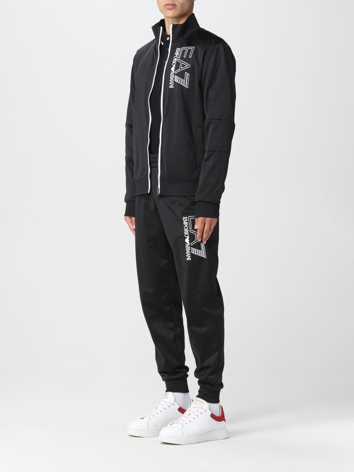 阿玛尼(armani)ea7新款奢侈品男士黑色徽标拉链运动外套 运动裤【两件
