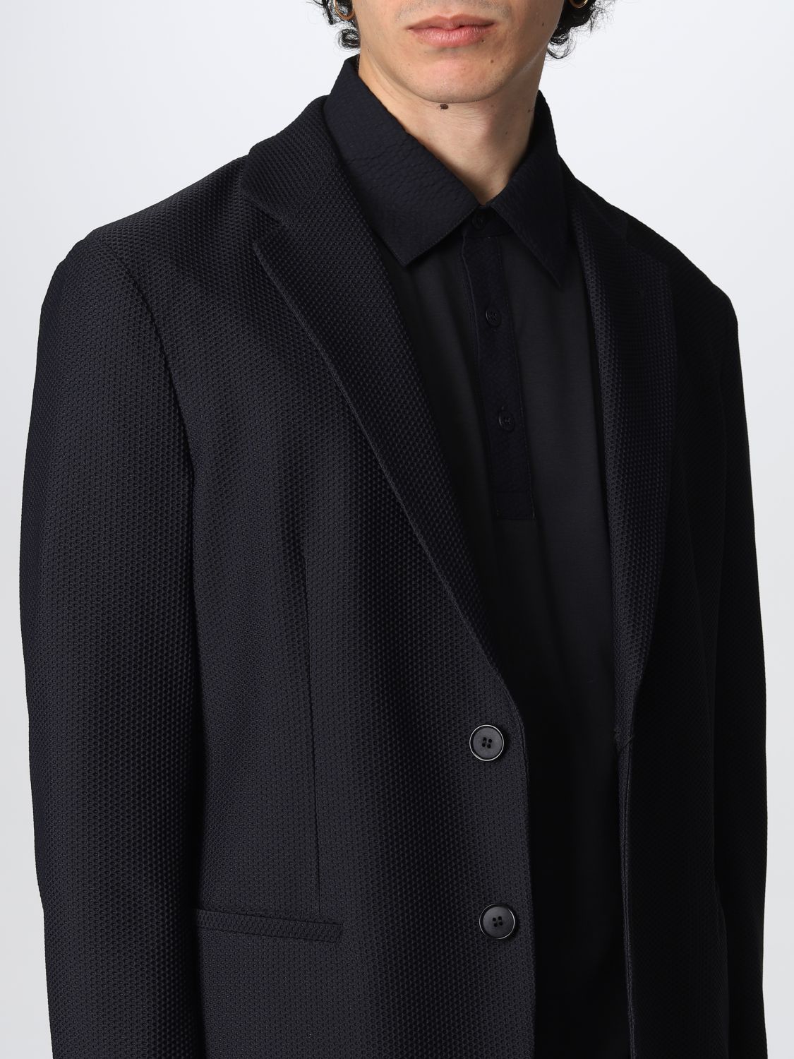 阿玛尼armani新款奢侈品ga一线男装外套深蓝色羊毛西服夹克单西9sggg