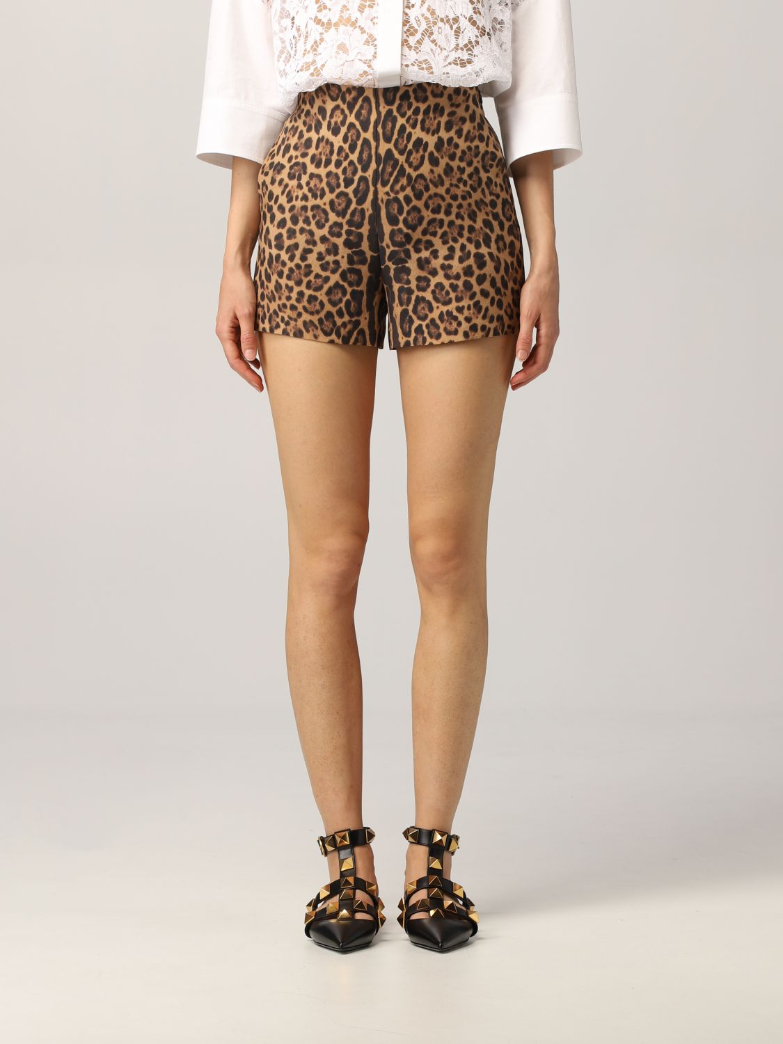 valentino华伦天奴一线新款女士豹纹休闲短裤wb3rf1n76na褐色40