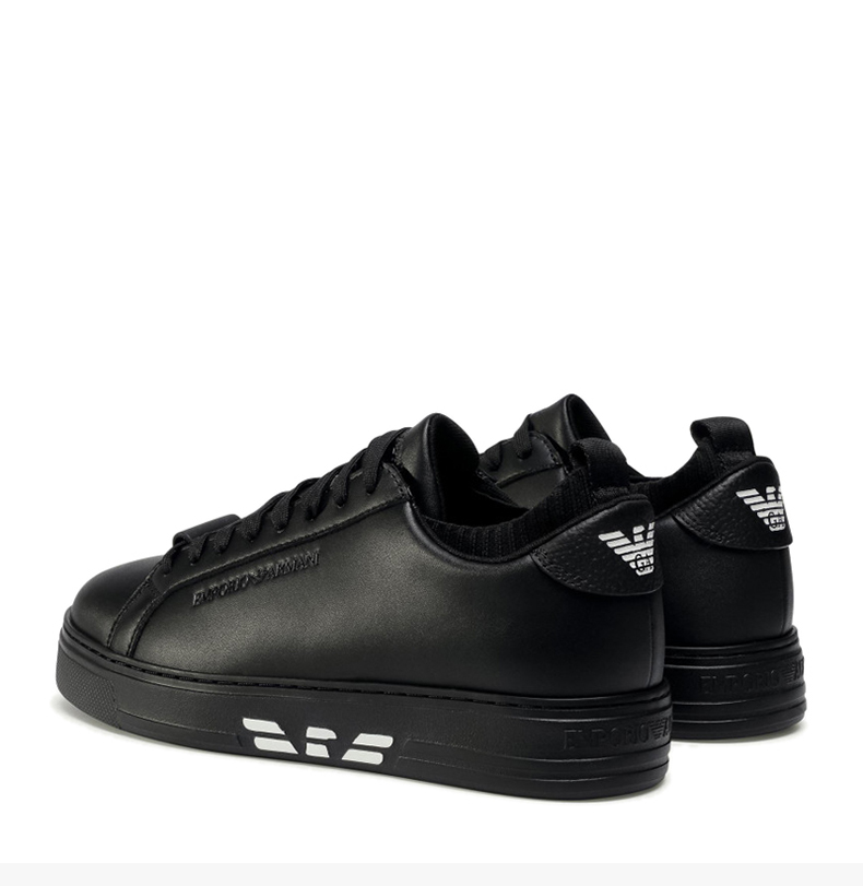 阿玛尼(armani)ea男鞋运动鞋黑色皮质徽标logo板鞋 黑色 7.