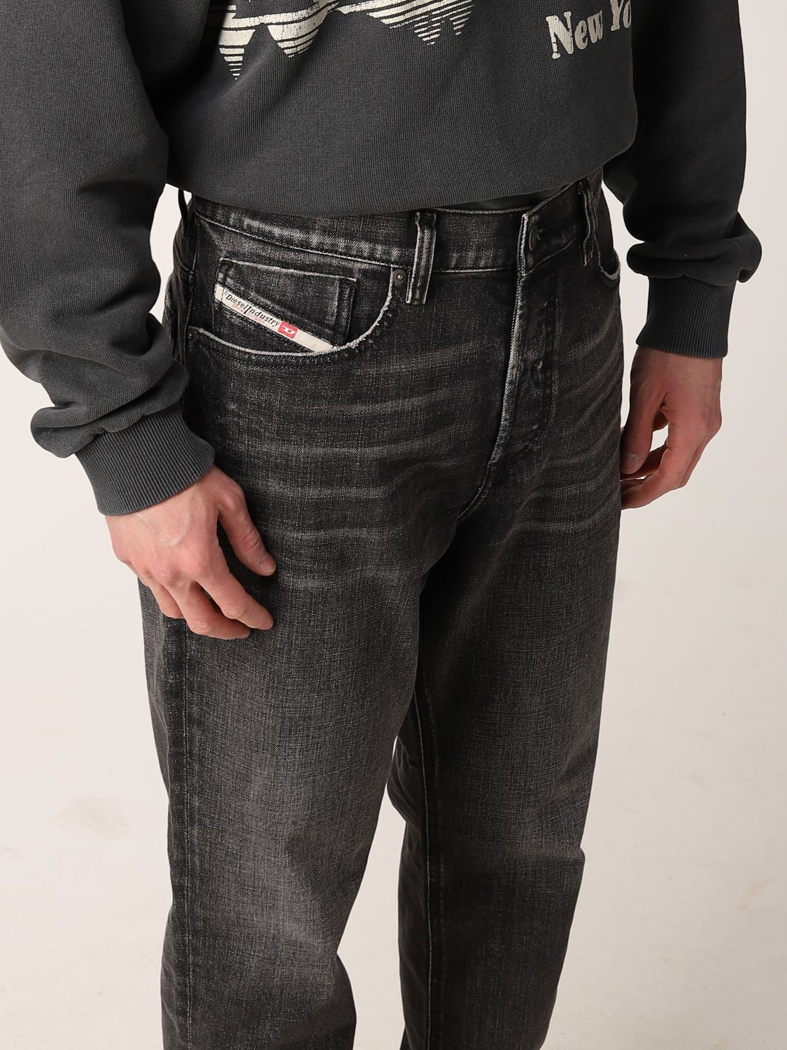 迪赛diesel轻奢男装男士新款黑色猫须纹牛仔裤a03571黑色29