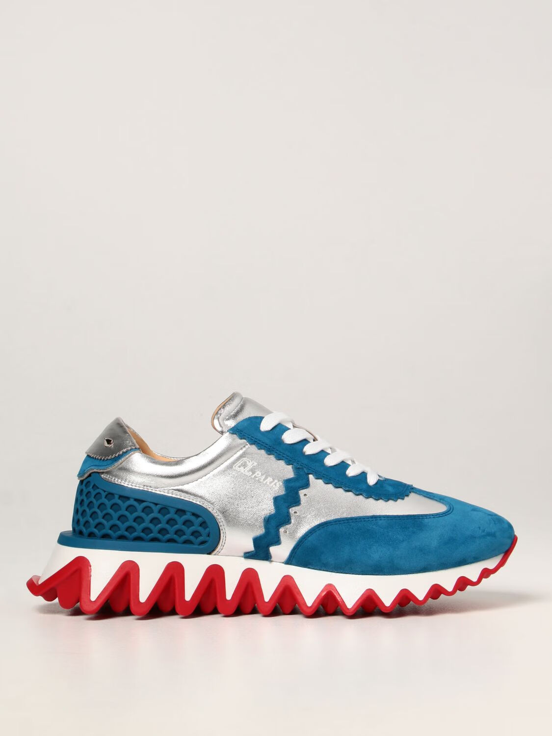 christian louboutin/cl/克里斯提·鲁布托男鞋银蓝撞色波浪红底运动