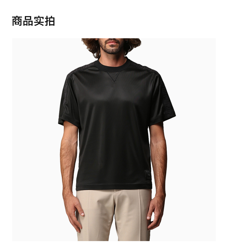fendi芬迪新款男装男士黑色聚酯短袖t恤衫faf642黑色l