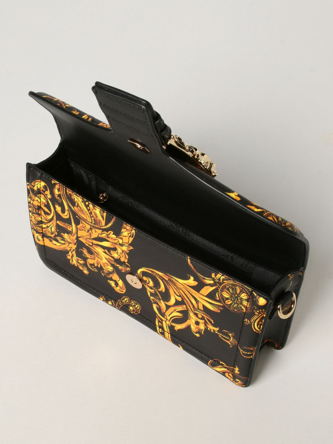 versace/范思哲副线jeans couture新款女包女士黑色巴洛克花纹翻盖单