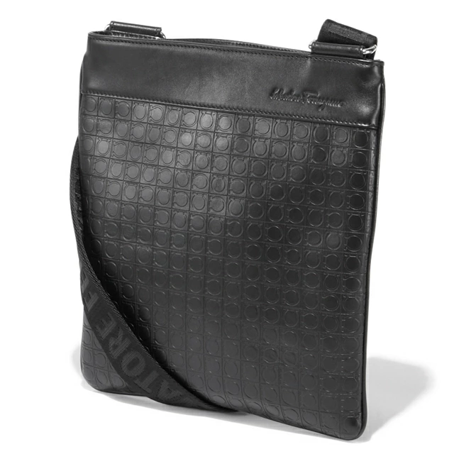 salvatore ferragamo菲拉格慕奢侈品男包男士黑色牛皮logo花纹邮差单